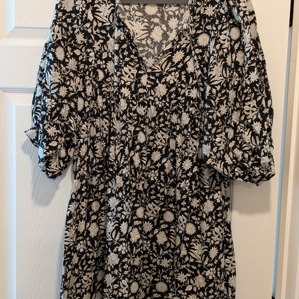 Floral Black White Dress Boho Daughter Of India Free People Style Hippie Tunic